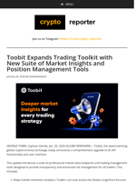 Toobit Expands Trading Toolkit with New Suite of Market Insights and Position Management Tools