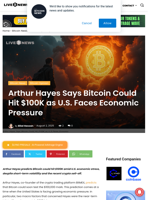 Arthur Hayes Says Bitcoin Could Hit $100K as U.S. Faces Economic Pressure | Live Bitcoin News