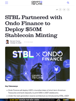 STBL Partnered with Ondo Finance to Deploy $50M Stablecoin Minting