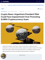 Crypto News: Argentina’s President Milei Could Face Impeachment Over Promoting $LIBRA Cryptocurrency Scam