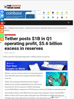 Tether posts $1B in Q1 operating profit, $5.6 billion excess in reserves - The Crypto News Wire