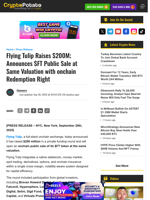 Flying Tulip Raises $200M; Announces $FT Public Sale at Same Valuation with onchain Redemption Right