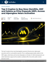 Top 3 Cryptos to Buy Now: Remittix, XRP and Solana as Privy Expands XRPL Access and Alpenglow Nears Activation - TechBullion