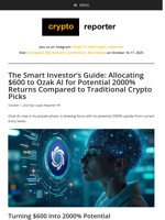 The Smart Investor’s Guide: Allocating $600 to Ozak AI for Potential 2000% Returns Compared to Traditional Crypto Picks