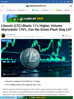 Litecoin (LTC) Blasts 11% Higher, Volume Skyrockets 176%, Can the Green Flash Stay Lit?