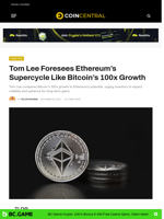 Tom Lee Foresees Ethereum’s Supercycle Like Bitcoin’s Growth