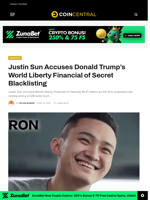 Justin Sun Accuses Donald Trump’s World Liberty Financial of Secret Blacklisting