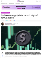 Stablecoin supply hits record high of $301.5 billion - Coinfea
