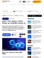 DeFi TVL Nears 2021 Peak as $160B Locks In – Crypto News Bitcoin News