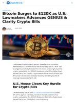 Bitcoin Surges to $120K as U.S. Lawmakers Advances GENIUS & Clarity Crypto Bills - CryptoNewsZ
