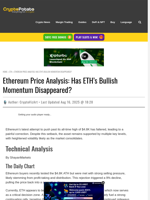 Ethereum Price Analysis: Has ETH's Bullish Momentum Disappeared?