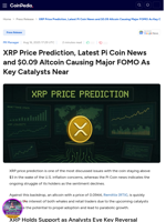 XRP Price Prediction, Latest Pi Coin News and $0.09 Altcoin Causing Major FOMO As Key Catalysts Near
