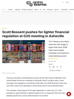 Scott Bessent pushes for lighter financial regulation at G20 meeting in Asheville
