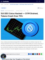 SUI DEX Cetus Hacked — $11M Drained, Tokens Crash Over 75%