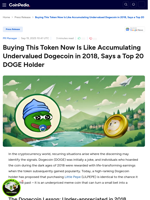 Buying This Token Now Is Like Accumulating Undervalued Dogecoin in 2018, Says a Top 20 DOGE Holder