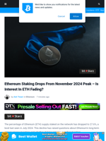 Ethereum Staking Drops From November 2024 Peak – Is Interest In ETH Fading? | Bitcoinist.com