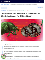 Coinbase Bitcoin Premium Turns Green; Is BTC Price Ready for $100k Next?
