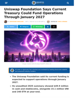 Uniswap Foundation Says Current Treasury Could Fund Operations Through January 2027 – Crypto News Flash