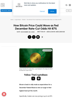 How Bitcoin Price Could Move as Fed December Rate-Cut Odds Hit 87%