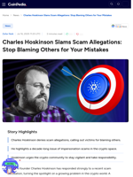 Charles Hoskinson Slams Scam Allegations: Stop Blaming Others for Your Mistakes