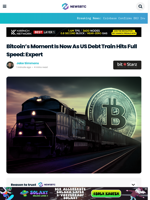 Bitcoin’s Moment Is Now As US Debt Train Hits Full Speed: Expert