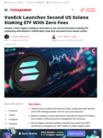 VanEck Launches Second US Solana Staking ETF With Zero Fees - Coinspeaker