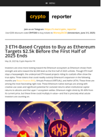 3 ETH-Based Cryptos to Buy as Ethereum Targets $2.5k Before the First Half of 2025 Ends
