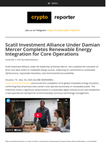 Scatil Investment Alliance Under Damian Mercer Completes Renewable Energy Integration for Core Operations