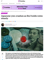 Japanese yen crashes as BoJ holds rates steady - Coinfea
