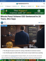 Bitcoin Ponzi Scheme CEO Sentenced to 20 Years, DOJ Says