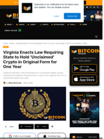 Virginia Enacts Law Requiring State To Hold ‘Unclaimed’ Crypto In Original Form For One Year