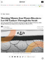 Morning Minute: Iran Wants Bitcoin to Let Oil Tankers Through the Strait - Decrypt