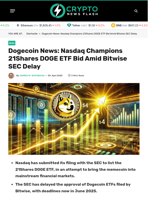 Dogecoin News: Nasdaq Champions 21Shares DOGE ETF Bid Amid Bitwise SEC Delay - Crypto News Flash
