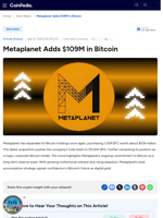 Metaplanet Adds $109M in Bitcoin