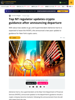 Top NY Regulator Updates Crypto Guidance after Announcing her Departure