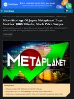 MicroStrategy Of Japan Metaplanet Buys Another 1,088 Bitcoin; Stock Price Surges