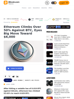 Ethereum Climbs Over 50% Against BTC, Eyes Big Move Toward $6,000 – Markets and Prices Bitcoin News
