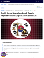 South Korea Nears Landmark Crypto Regulation With Digital Asset Basic Act