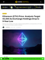 Ethereum (ETH) Price: Analysts Target $5,000 As Exchange Holdings Drop to 9-Year Low - CoinCentral