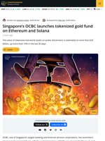 OCBC Issues Tokenized Physical Gold Fund on Ethereum and Solana