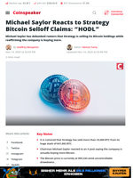 Michael Saylor Reacts to Strategy Bitcoin Selloff Claims: “HODL” - Coinspeaker