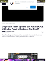 Dogecoin Team Speaks out Amid DOGE US Index Fund Milestone, Big Deal? - U.Today