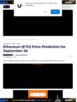Ethereum (ETH) Price Prediction for September 26 - U.Today