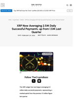 XRP Now Averaging 2.5M Daily Successful Payments, up from 1.5M Last Quarter