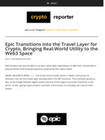Epic Transitions into the Travel Layer for Crypto, Bringing Real-World Utility to the Web3 Space