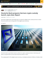 Deutsche Bank Eyes Crypto Custody Expansion into Asia in 2027