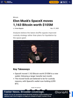 Elon Musk's SpaceX moves 1,163 Bitcoin worth $105M
