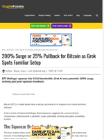 200% Surge or 25% Pullback for Bitcoin as Grok Spots Familiar Setup