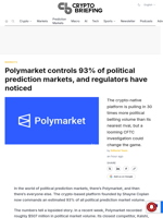 Polymarket controls 93% of political prediction markets, and regulators have noticed