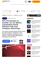 BTC Plummets to $104K: $1.32 Billion Liquidated Amid Market FUD and Collapse Warnings – Markets and Prices Bitcoin News